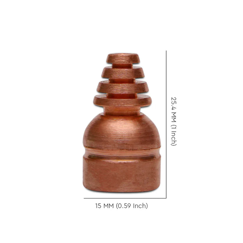 Copper cone stud dimension graphic showing 25.4 mm height and 15 mm base