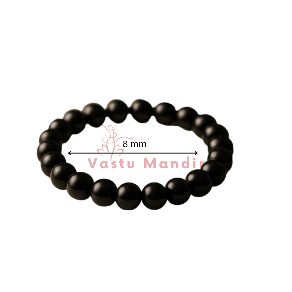 Black tourmaline hydro crystal bracelet showing the bead colour and surface on white