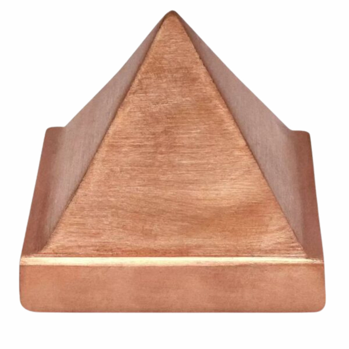 Solid copper Vastu pyramid isolated in front view on white background