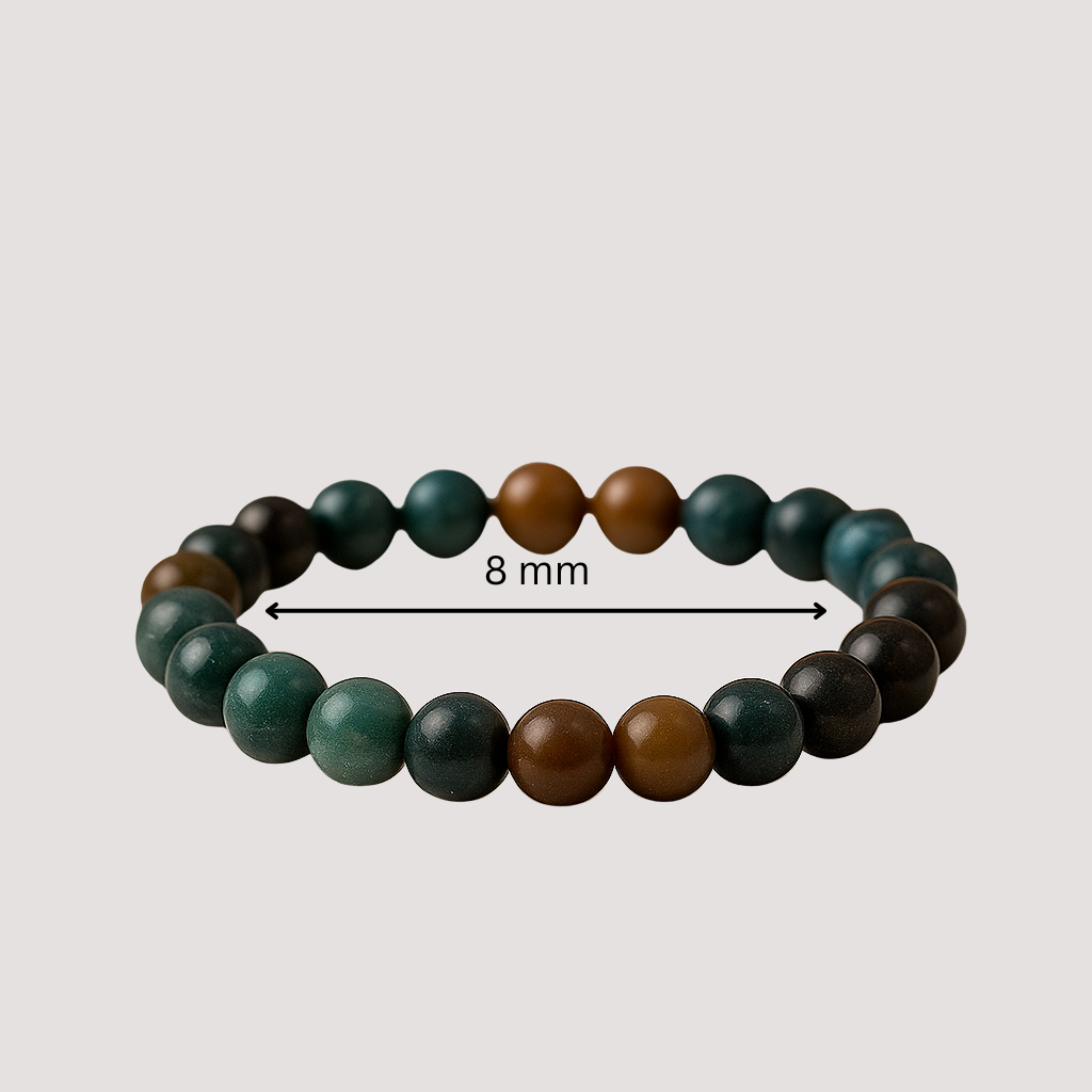 Natural bloodstone crystal bracelet displayed in a softly lit product setting