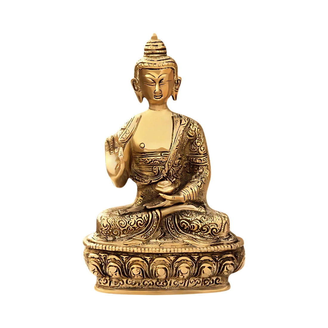 Brass Buddha idol front view isolated on white background