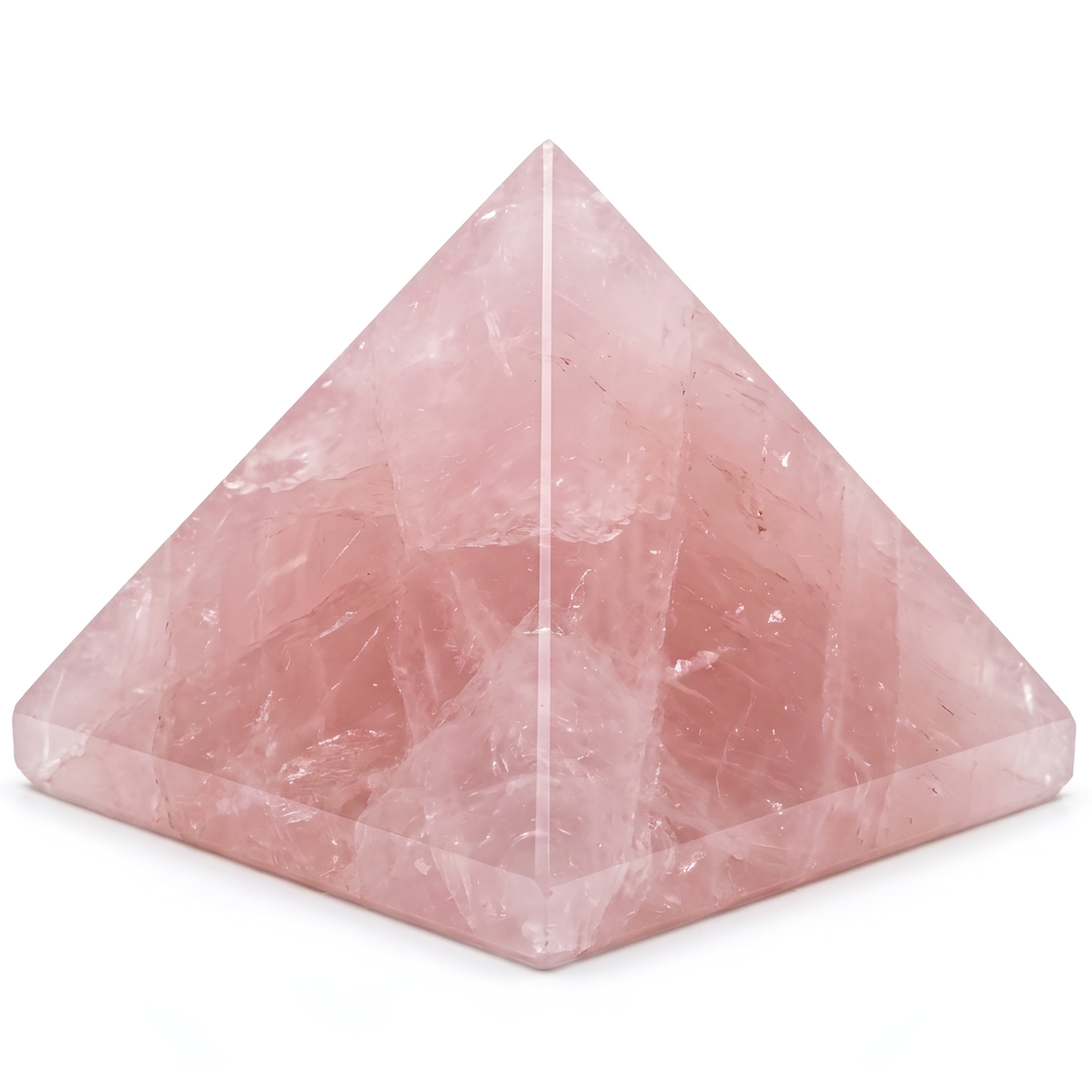 Rose Quartz Orgone Pyramid, rose quartz crystal β close product view highlighting material texture