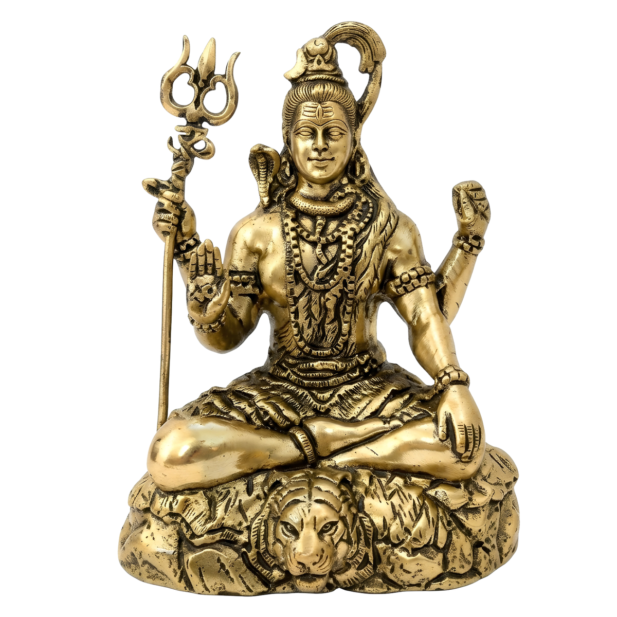 Brass Lord Shiv Ji idol front view isolated on white background