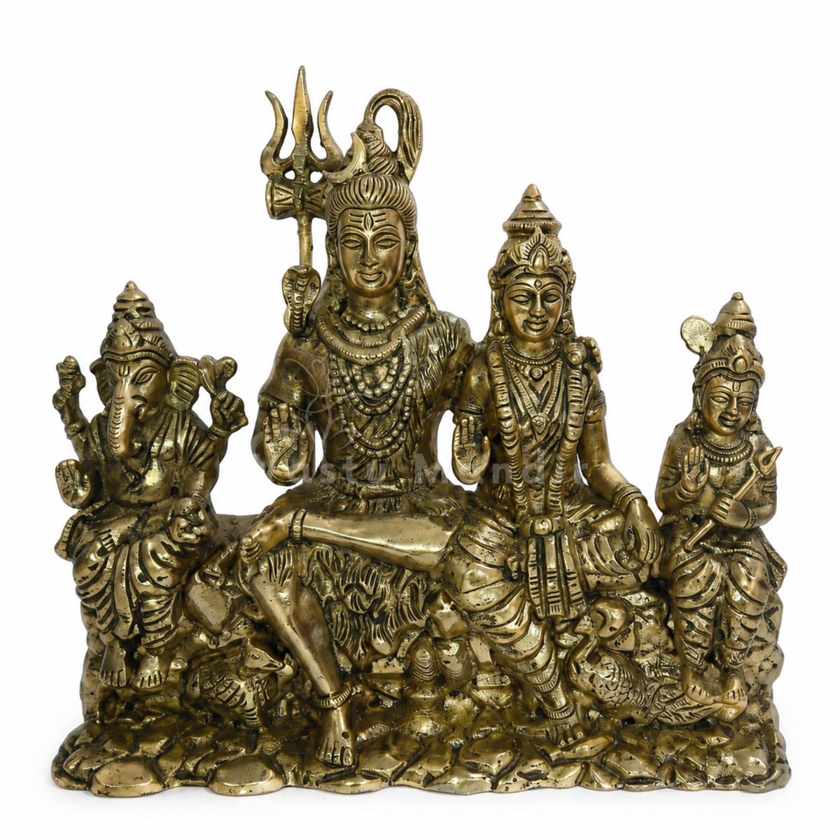 Shiv Parivar brass idol alternate full-length view isolated on white background