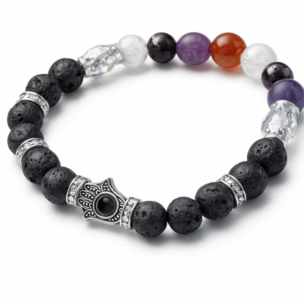 Fertility crystal bracelet showing the bead colour and surface on white