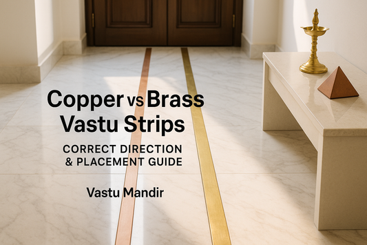 Copper and brass Vastu strips on luxury marble floor — non-demolition Vastu remedies by Vastu Mandir.