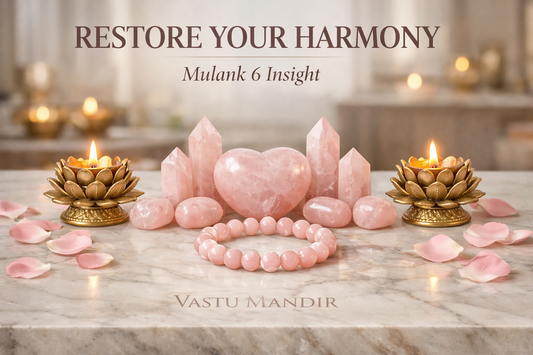 Represent emotional harmony and balanced relationships using Vastu remedies.  Scene: A refined marble surface with subtle “Vastu Mandir” engraving.