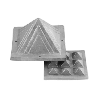 Two-layer zinc Vastu pyramid shown with the upper and lower sections offset on a white background