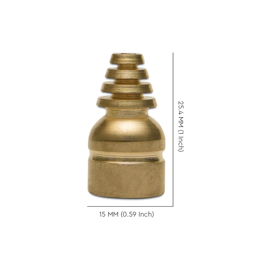 Brass cone stud dimension graphic showing 25.4 mm height and 15 mm base