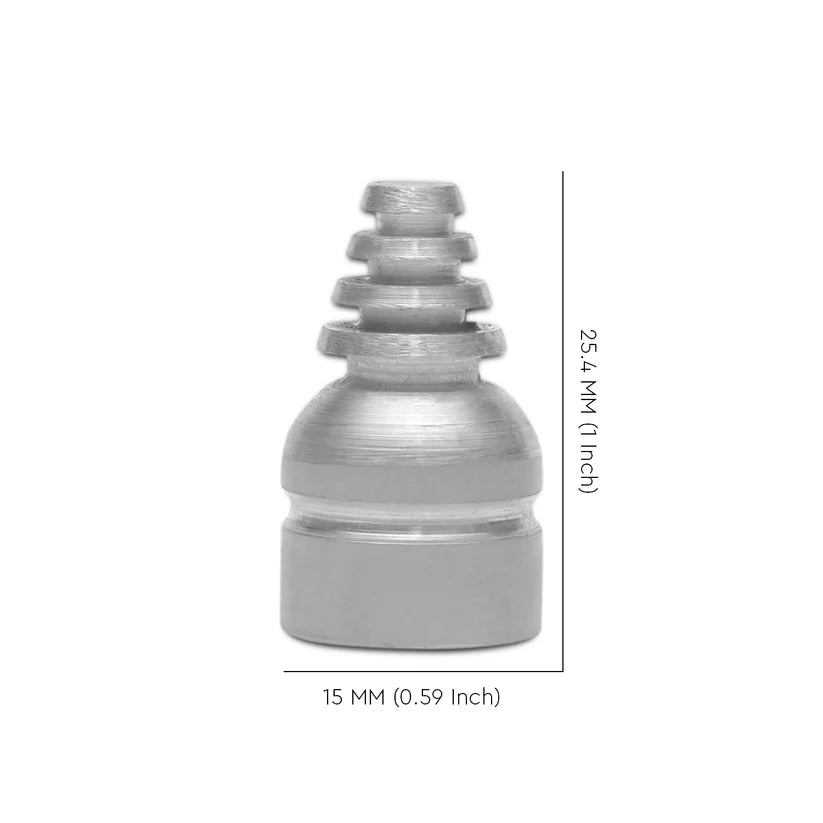 Aluminium cone stud dimension graphic showing 25.4 mm height and 15 mm base