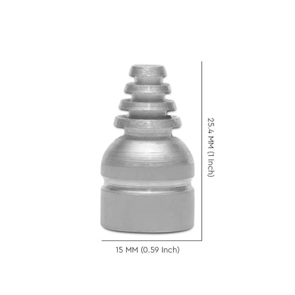 Aluminium cone stud dimension graphic showing 25.4 mm height and 15 mm base