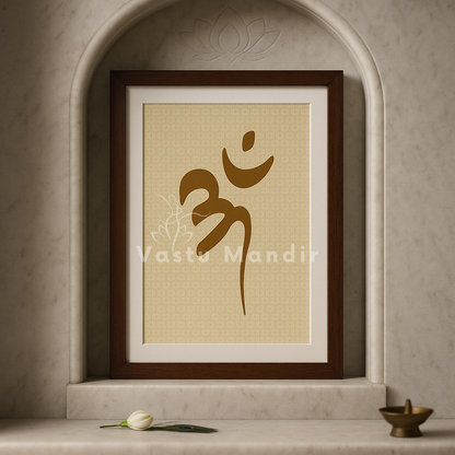 Om symbol wall art shown as framed artwork in a styled room