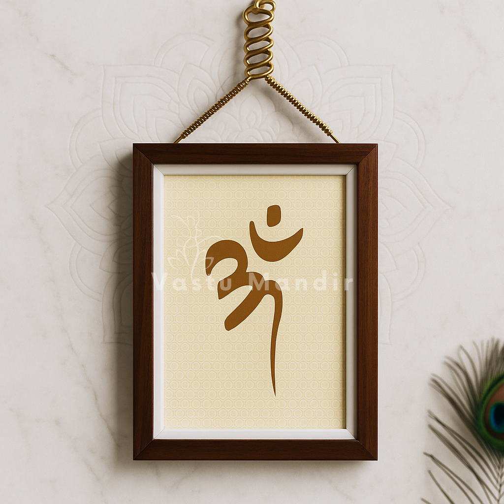 Om symbol wall art presented on an interior wall