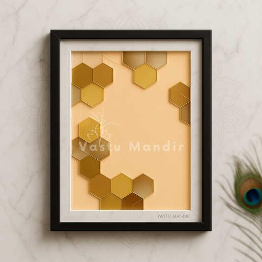 Hexagon honeycomb wall art displayed on a wall in an interior setting