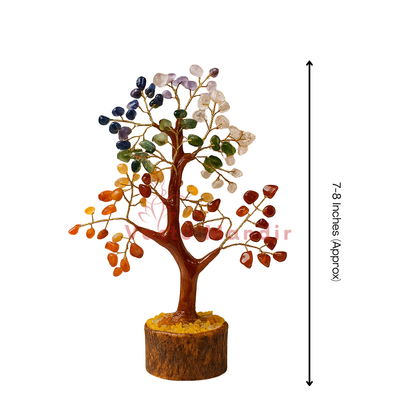 Seven chakra crystal tree on a clean white background