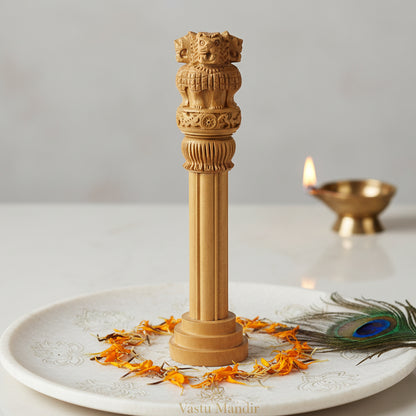 vastu mandir ashoka pillar, vastu mandir wooden idol, wooden items, home decor, table showpiece,  wooden ashoka pillar, table showpiece