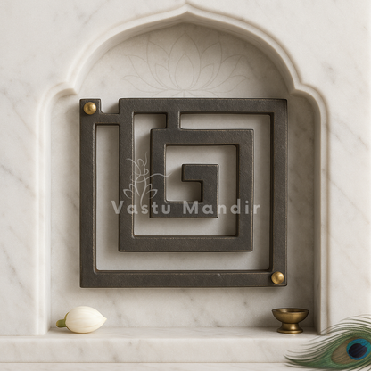 Iron square spiral helix shown from a second view inside an arched niche
