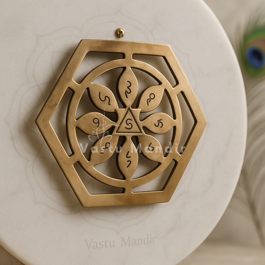 Copper bhoum yantra displayed in a softly lit product setting
