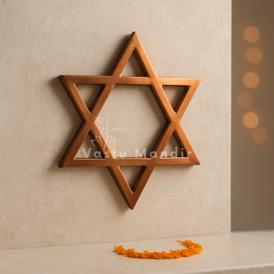 Copper Star Vastu helix in a six-point form displayed against a warm interior wall