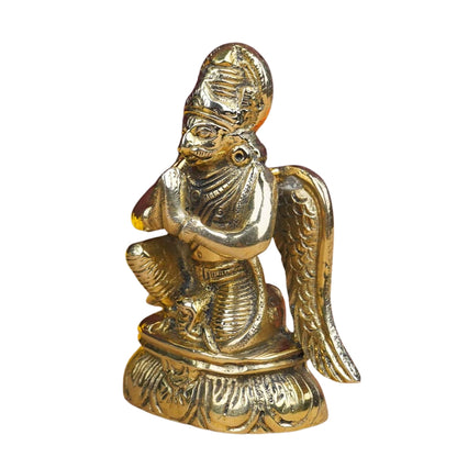 Brass Lord Garud Dev Ji idol front-left view isolated on white background