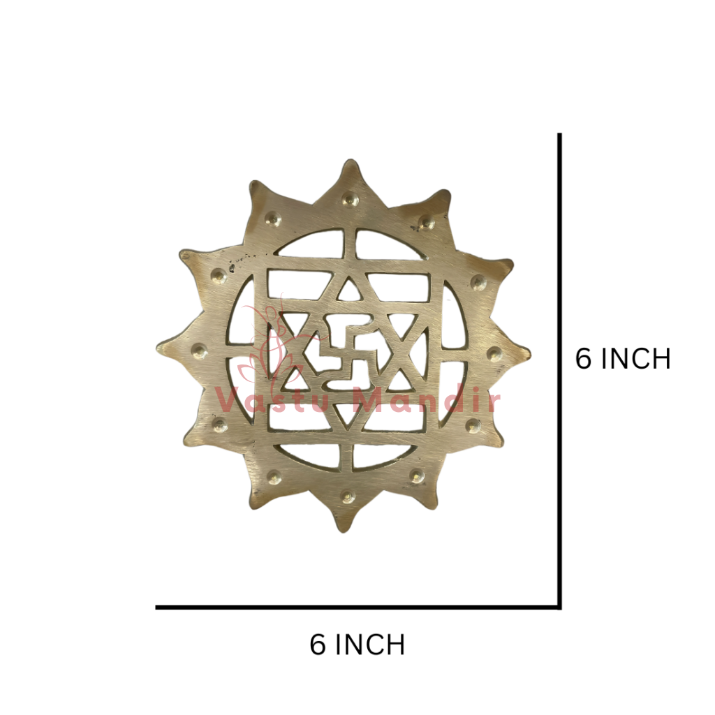 Brass Kamal Satiya wall symbol dimension diagram showing 6-inch height and width