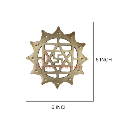 Brass Kamal Satiya wall symbol dimension diagram showing 6-inch height and width
