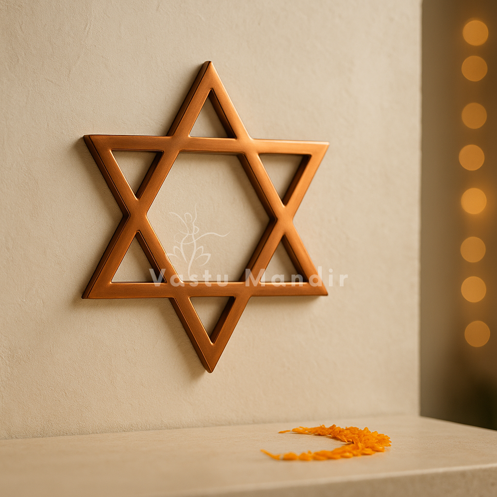 Copper six-point star helix shown from a second wall-mounted view