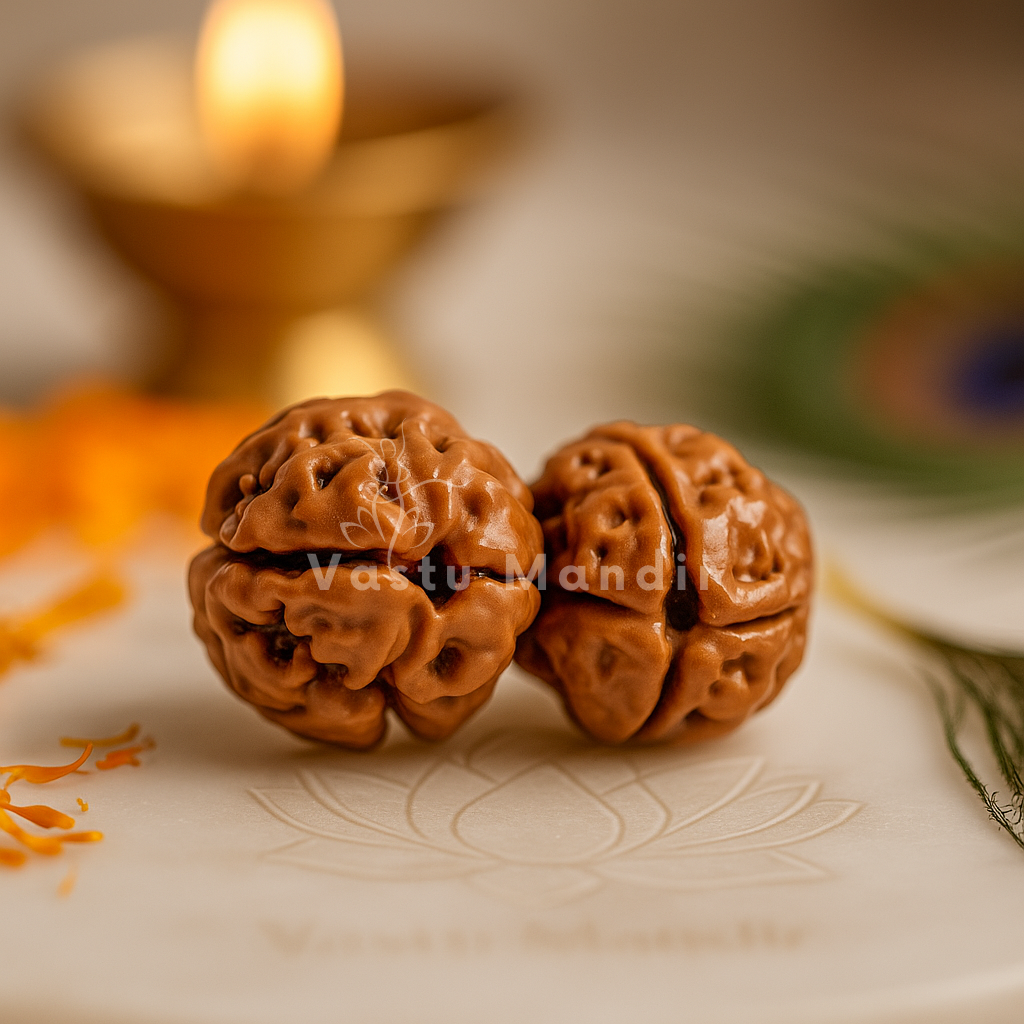 2 mukhi Rudraksha presented in a close spiritual product view