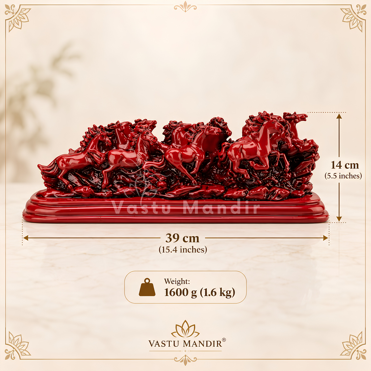 Majestic Twelve Red Running Horses Resin Sculpture Vastu Remedy for Power, Rapid Progress and Business Growth for Office, Leadership Spaces and Living Room Decor | 39 x 14 cm | 1.6 kg