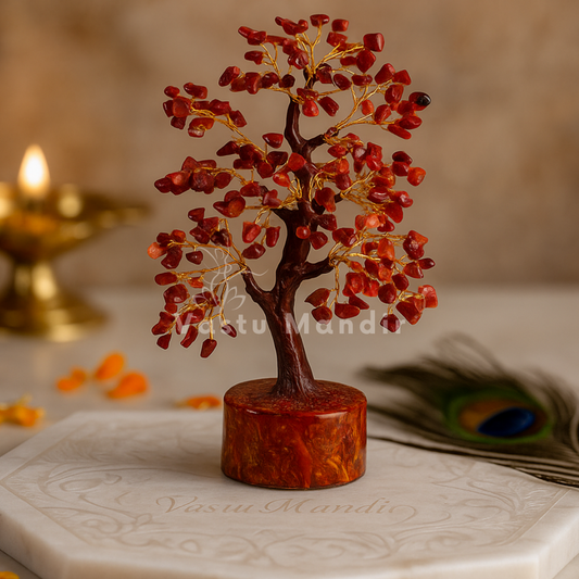 Red jasper crystal tree displayed in a softly lit product setting