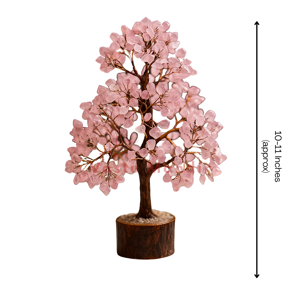 Rose quartz crystal tree shown in a clear white-background tree view