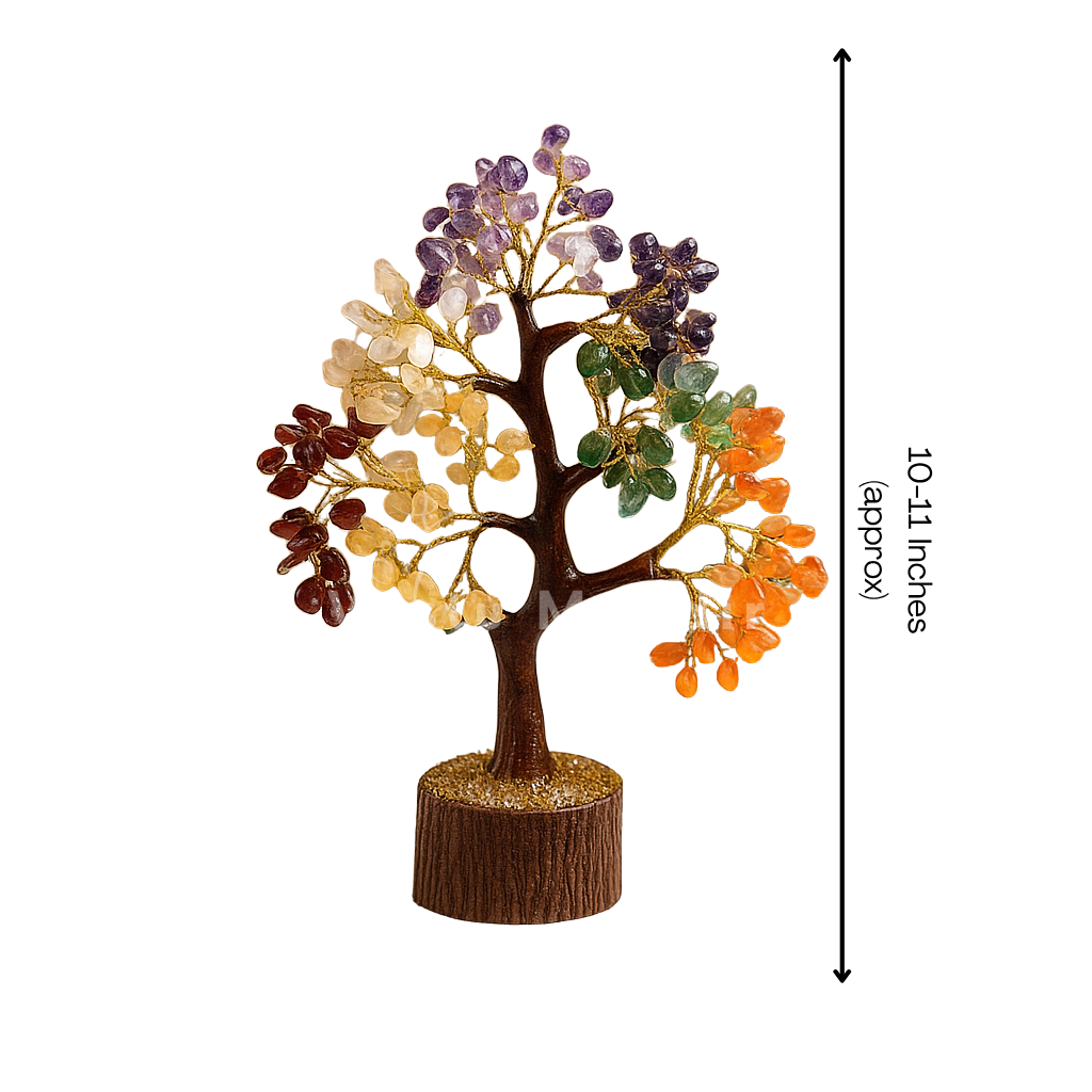 7 chakra crystal tree on a clean white background