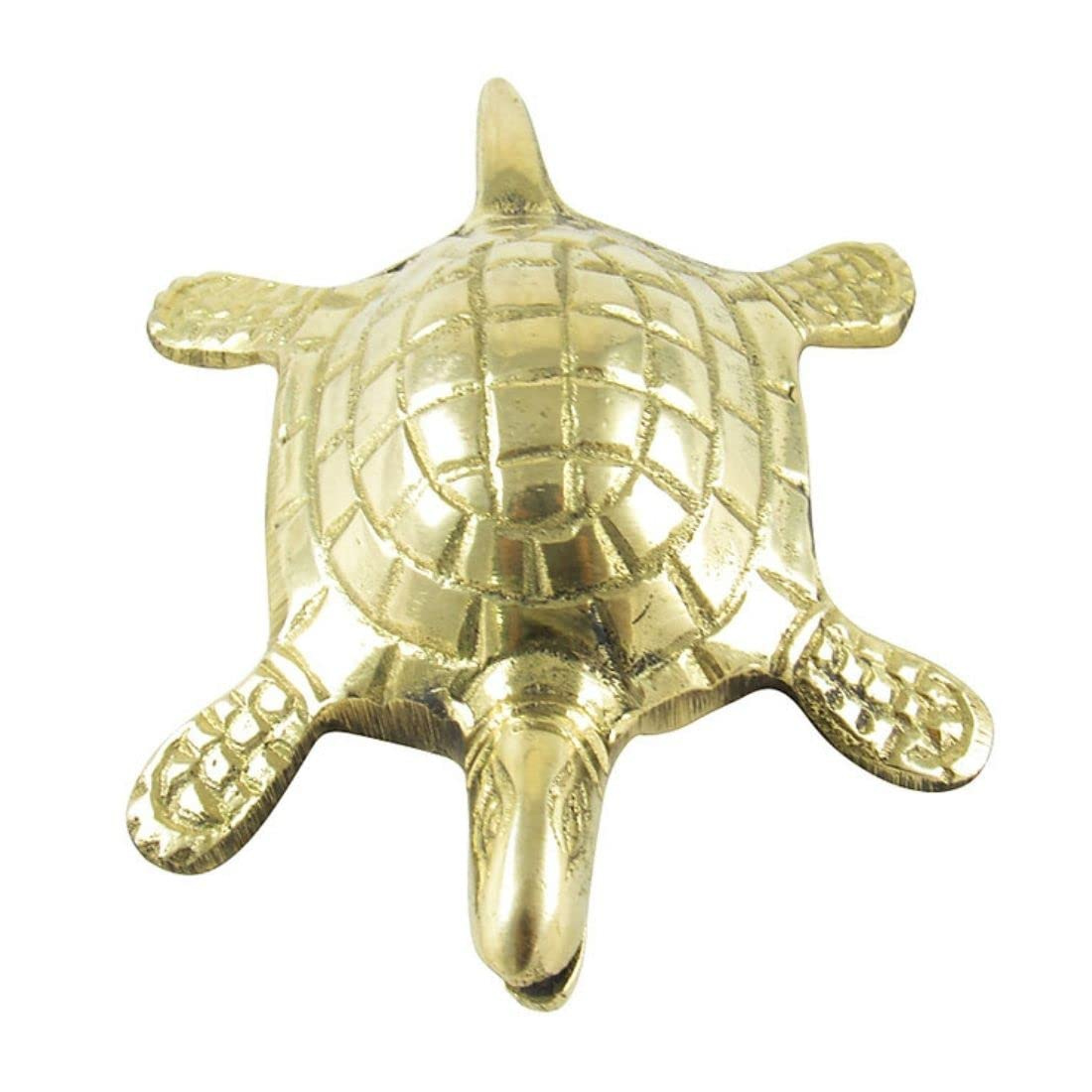 Brass tortoise idol with yantra grid top view isolated on white background