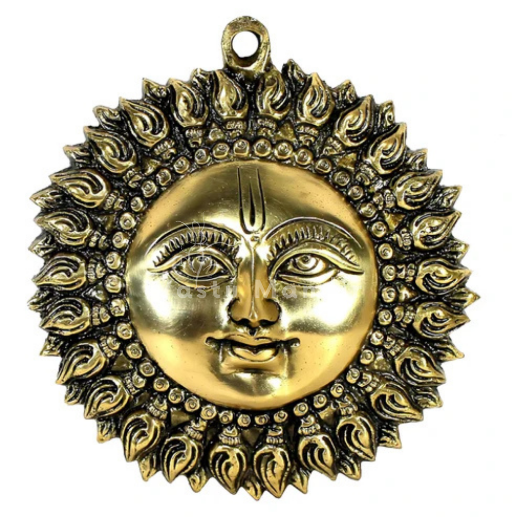 Brass surya (sun) ji wall hanging idol Vastu remedy in another clear product photograph