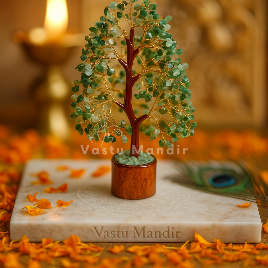 Green aventurine money tree displayed in a softly lit product setting