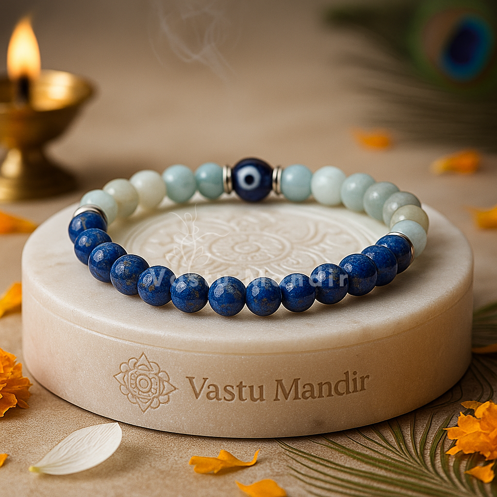 Virgo zodiac crystal bracelet shown in a second hand-held product view