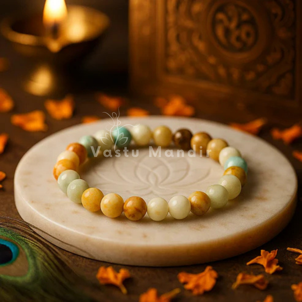 Natural multi moonstone crystal bracelet presented with a hand for visual scale