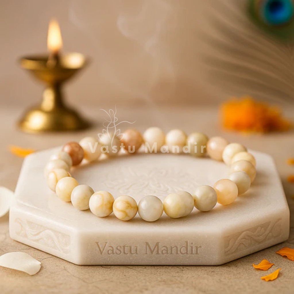 Natural multi moonstone crystal bracelet shown with a hand in a lifestyle photograph