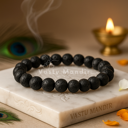 Natural volcanic lava bracelet shown in a second hand-held product view