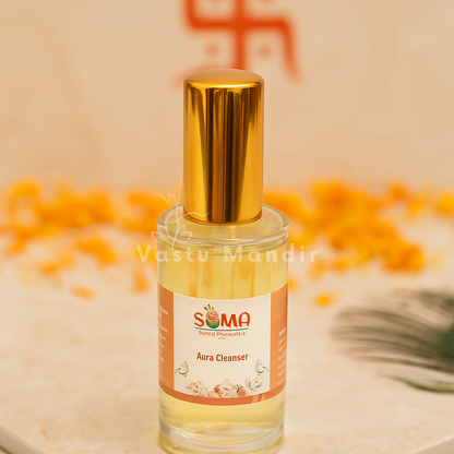 Soma aura cleanser spray arranged in a styled spiritual setting