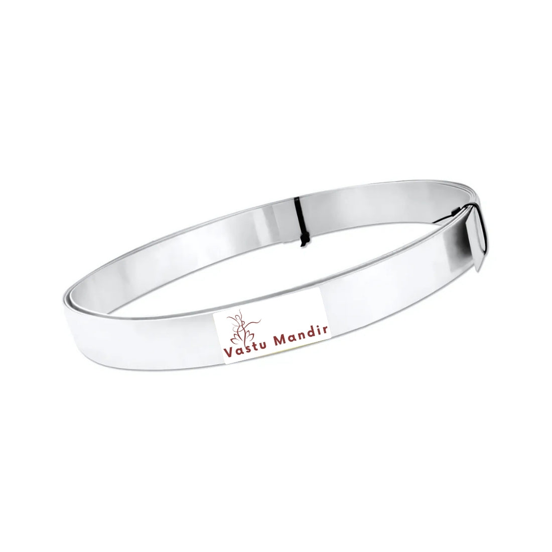 Aluminium Vastu strip formed into a shallow oval coil on a white background