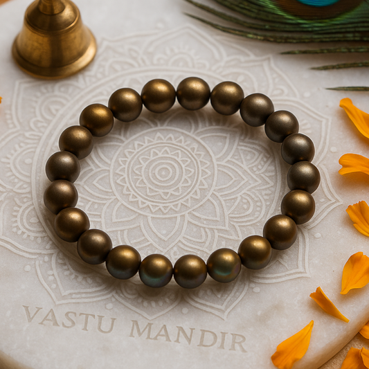8mm brown Aura Quartz round-bead bracelet by Vastu Mandir