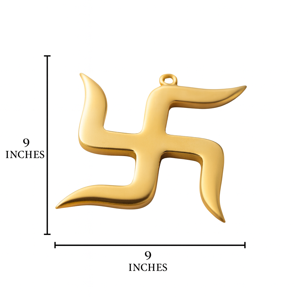 Brass Swastik wall symbol displayed in a premium sacred setting