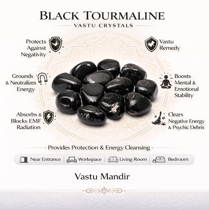 Black tourmaline infographic listing visible product features and suggested placement