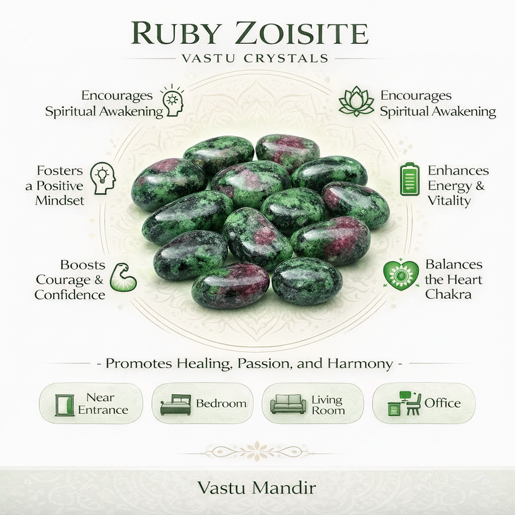 Ruby zoisite tumbled stones infographic summarising visible product features