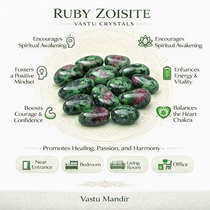 Ruby zoisite tumbled stones infographic summarising visible product features