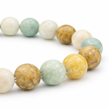 Close-up of a natural Amazonite Mixed Crystal Bracelet on a white background