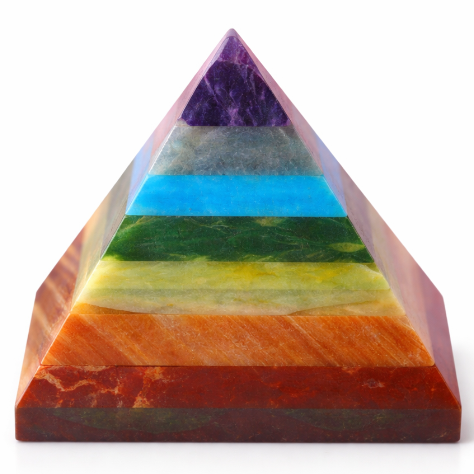 Natural 7 Chakra Pyramid – front-right angled view showing the opposite side