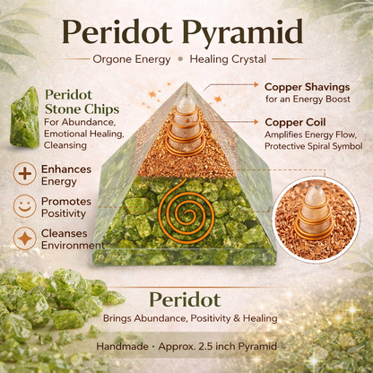 Natural Peridot Pyramid – top-down view showing the apex and square base