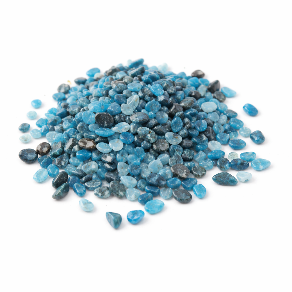 Sodalite crystal chips in a close product view on white